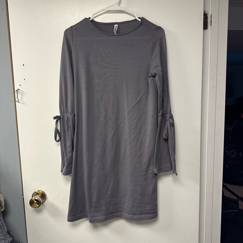Gray Long Sleeve Dress with Tie Details